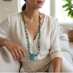 Vintage Egyptian Revival Scarab Necklace Glazed Ceramic Bead